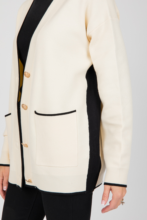 Trim Contrast Button Sweater, Ivory