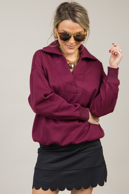 Fleece Lined Collar Pullover, Wine - 1108-55.jpg