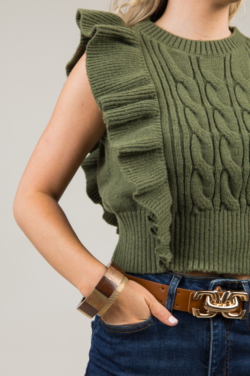 Ruffle Cable Sweater, Olive - 1108-64h.jpg