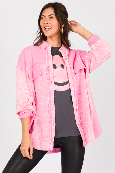 Ribbed Gauze Button Up, Pink