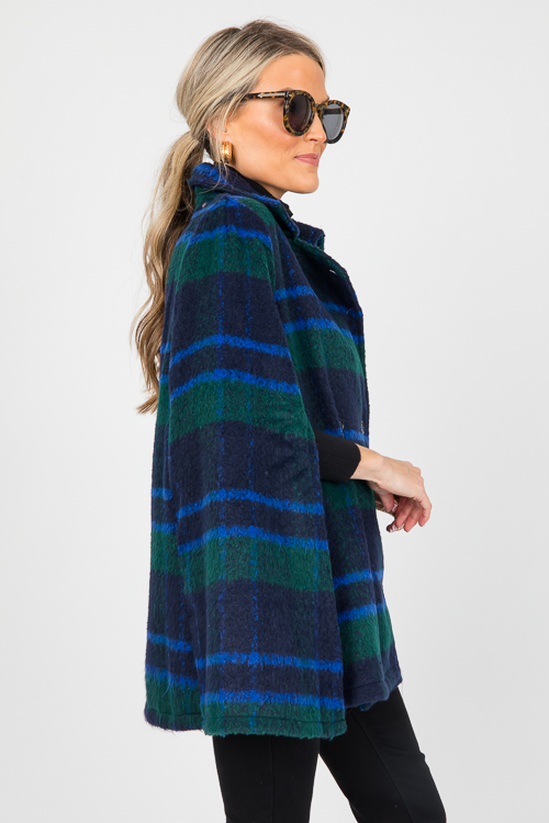 Plaid Cape Jacket, Navy