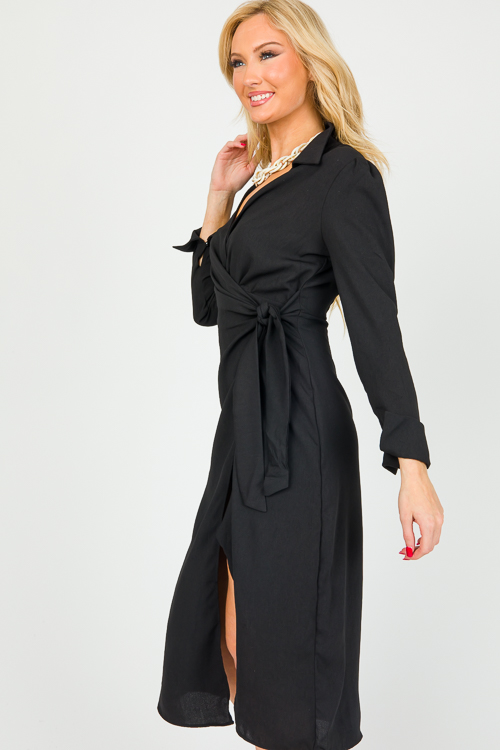 Tie Side Wrap Midi, Black