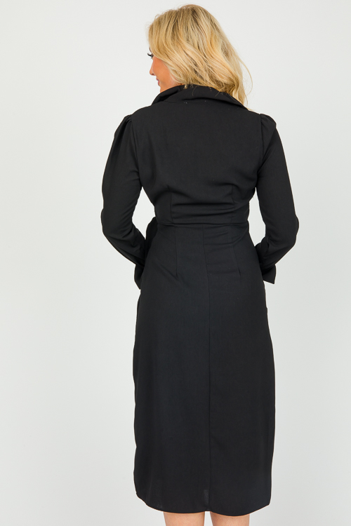 Tie Side Wrap Midi, Black