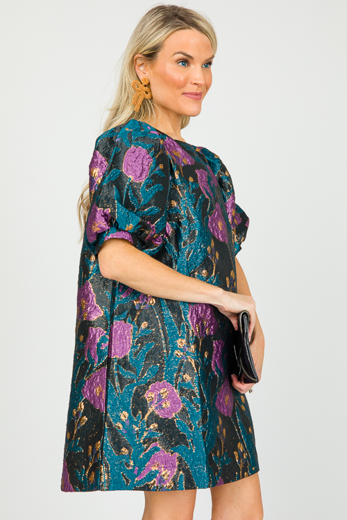 Brocade Floral Dress, Black