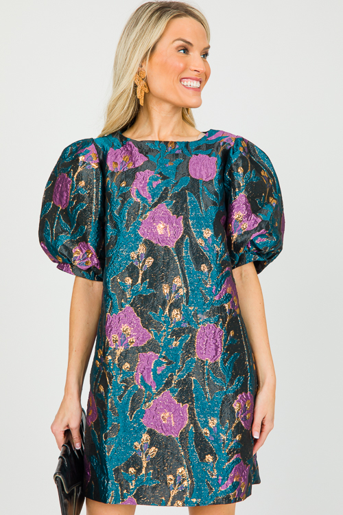 Brocade Floral Dress, Black