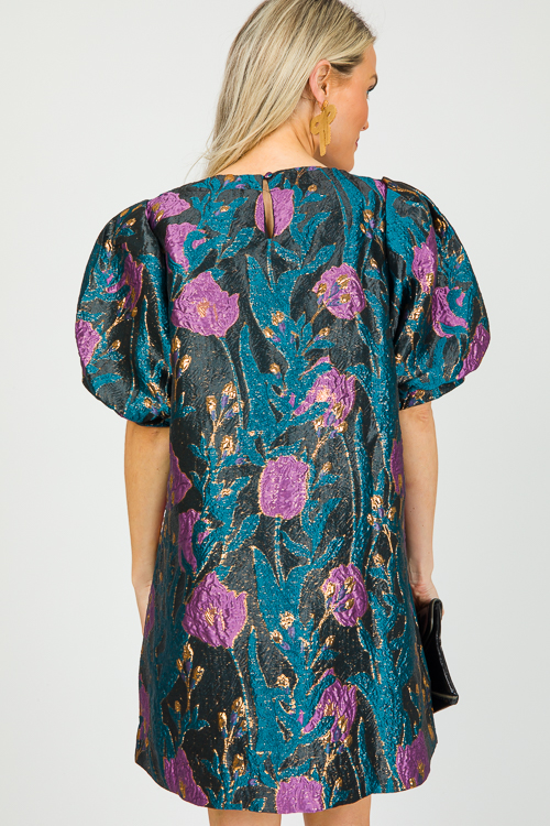 Brocade Floral Dress, Black