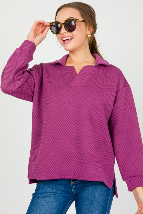 Textured Pullover Top, Magenta