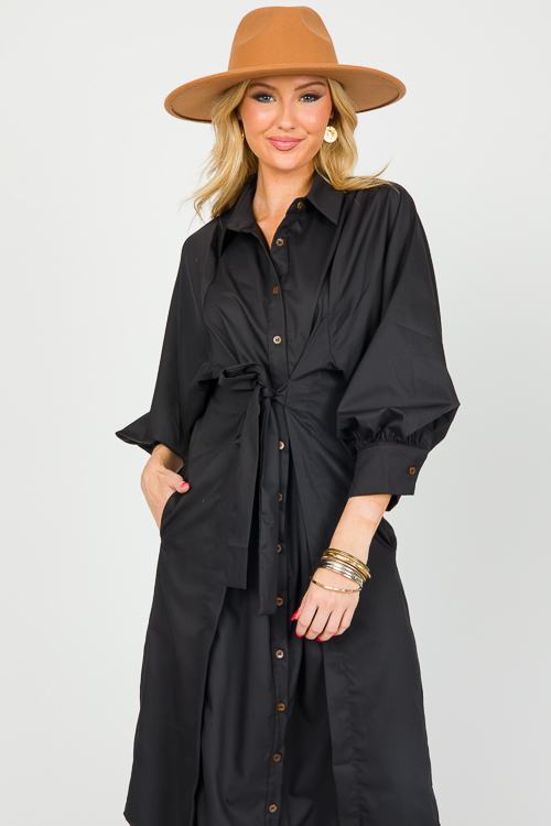 Preppy Button Up Midi, Black