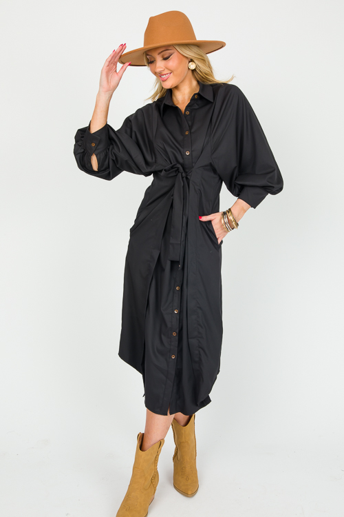 Preppy Button Up Midi, Black