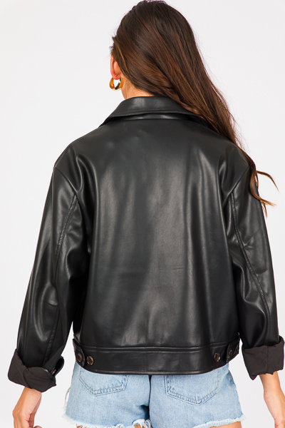 Soft Leather Zip Jacket, Black