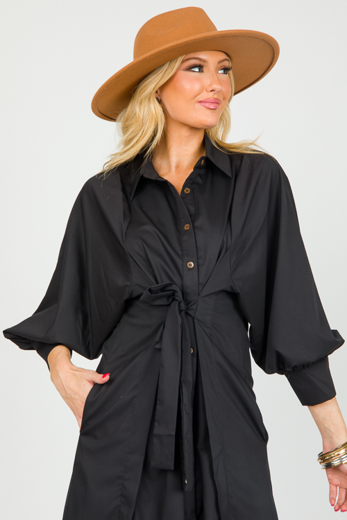 Preppy Button Up Midi, Black