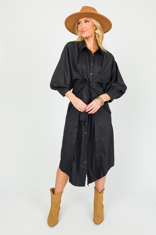 Preppy Button Up Midi, Black