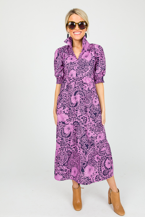 Sarah Floral Mix Midi, Eggplant