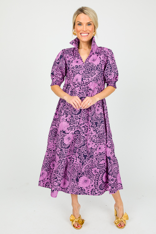 Sarah Floral Mix Midi, Eggplant