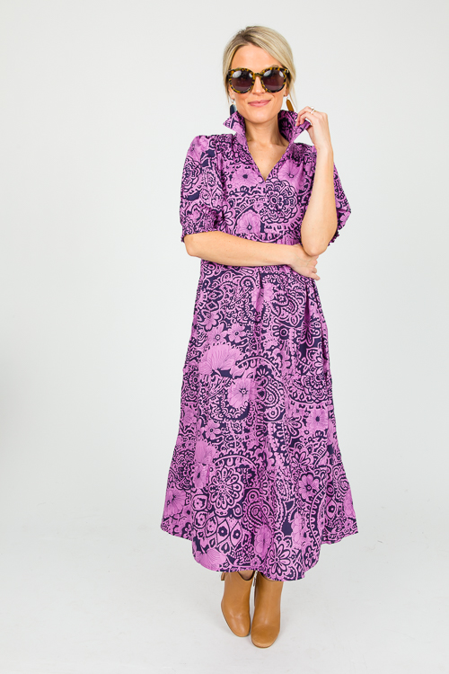 Sarah Floral Mix Midi, Eggplant