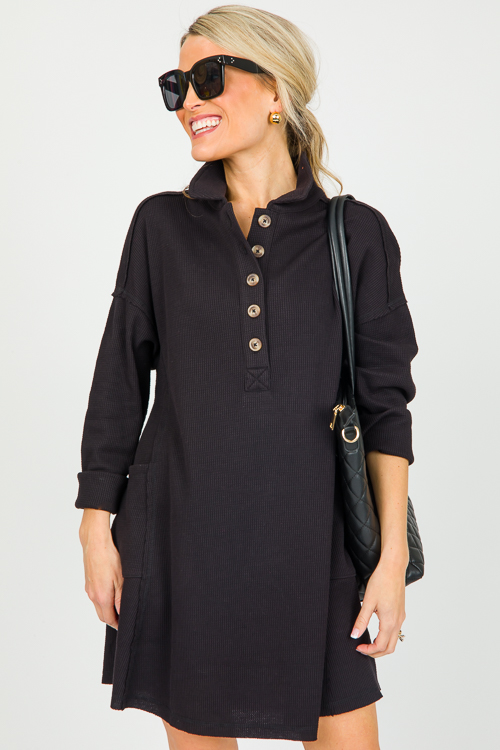 Thermal Knit Dress, Black