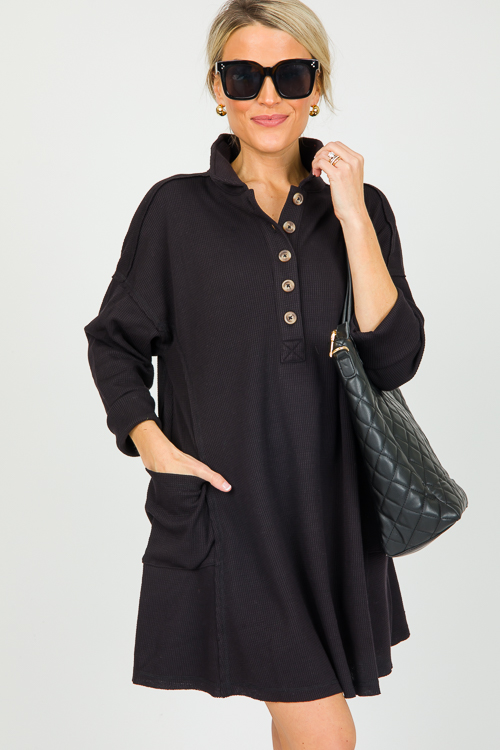 Thermal Knit Dress, Black