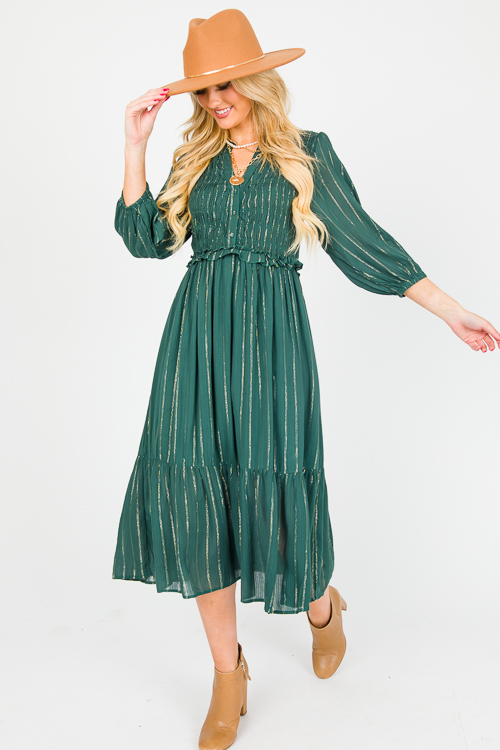 Metallic Stripes Midi, Hunter Green