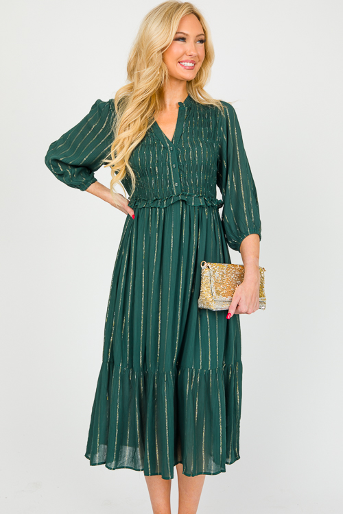 Metallic Stripes Midi, Hunter Green