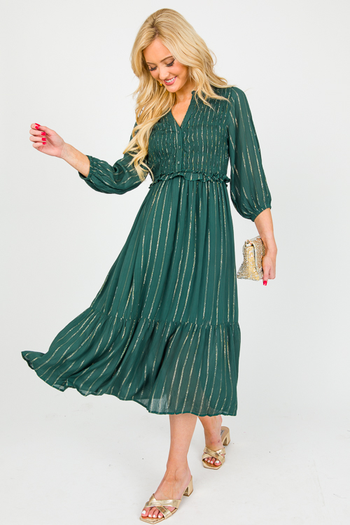 Metallic Stripes Midi, Hunter Green