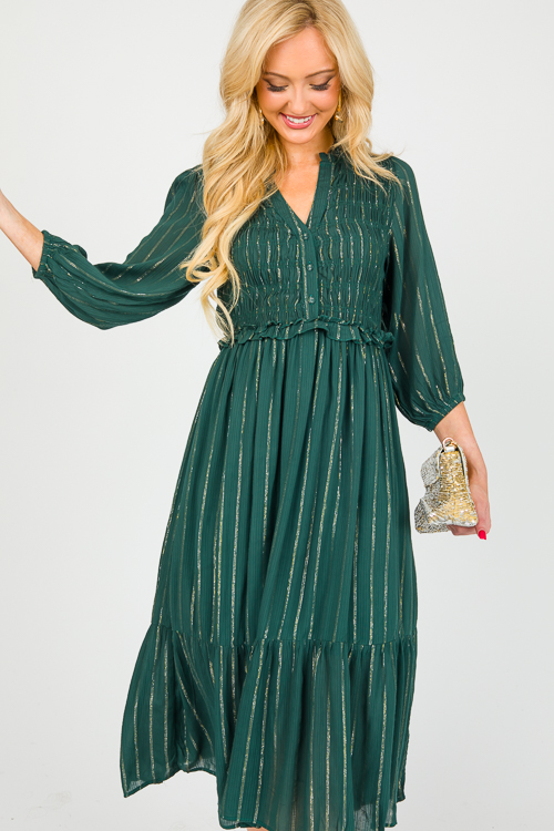 Metallic Stripes Midi, Hunter Green