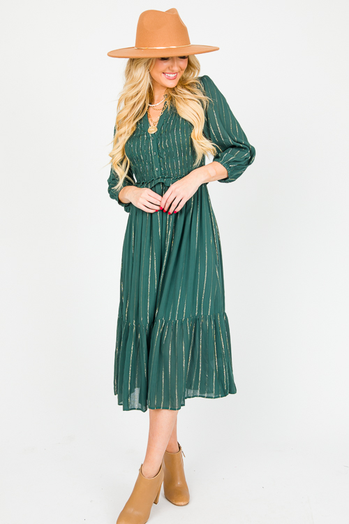 Metallic Stripes Midi, Hunter Green