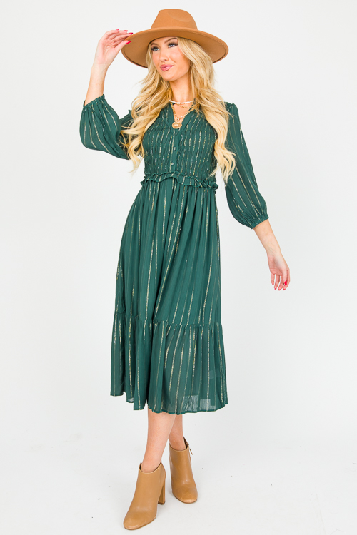 Metallic Stripes Midi, Hunter Green