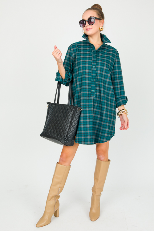 Plaid Shirt Dress, Teal