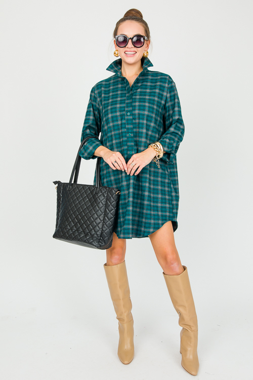 Plaid Shirt Dress, Teal