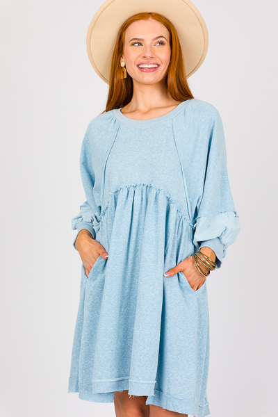 Casual Knit Babydoll Dress, Lt. Blue