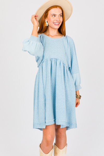 Casual Knit Babydoll Dress, Lt. Blue