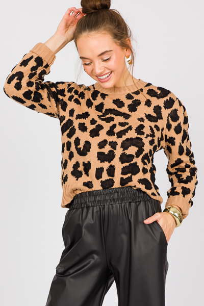 Leopard Love Sweater, Taupe/Black