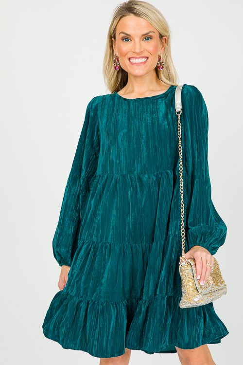 Crinkle Velvet Dress, Teal