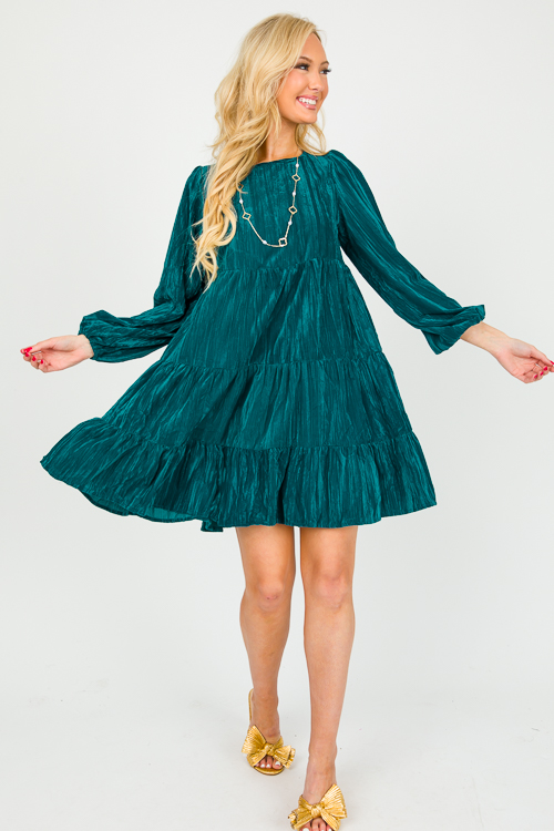 Crinkle Velvet Dress, Teal