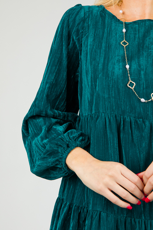 Crinkle Velvet Dress, Teal