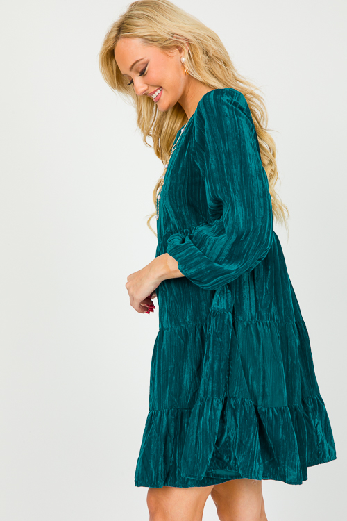 Crinkle Velvet Dress, Teal