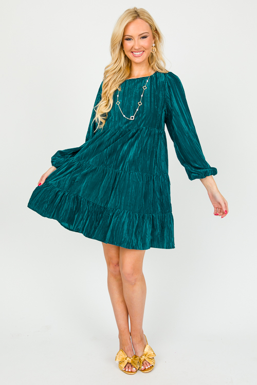 Crinkle Velvet Dress, Teal