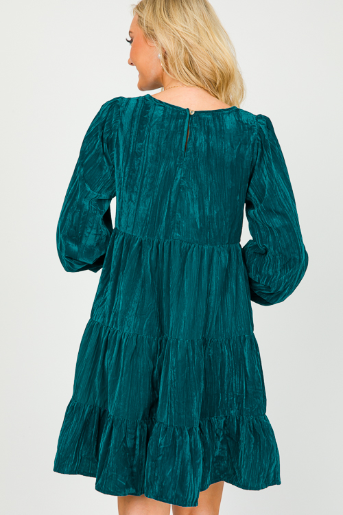 Crinkle Velvet Dress, Teal