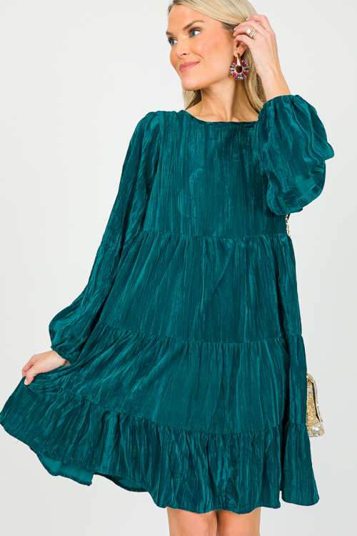 Crinkle Velvet Dress, Teal