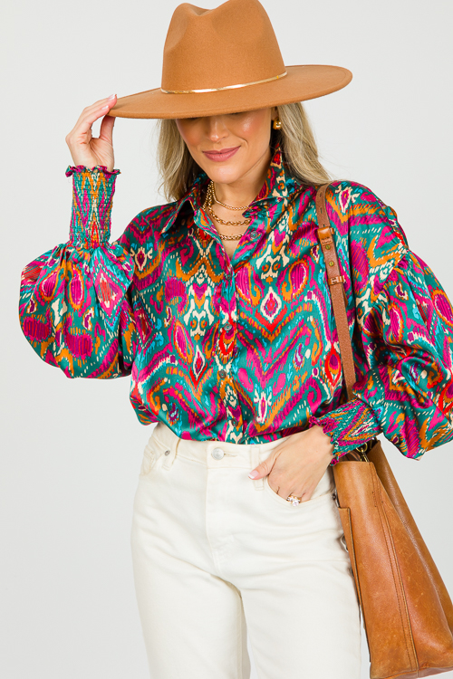 Abstract Paisley Button Top, H. Green