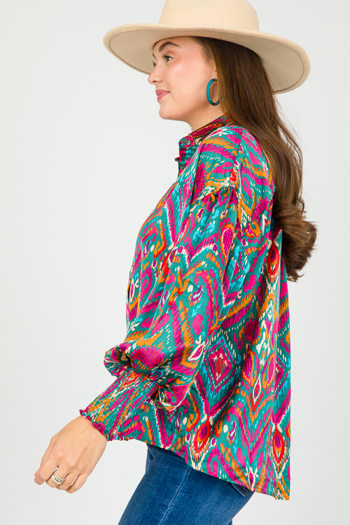 Abstract Paisley Button Top, H. Green