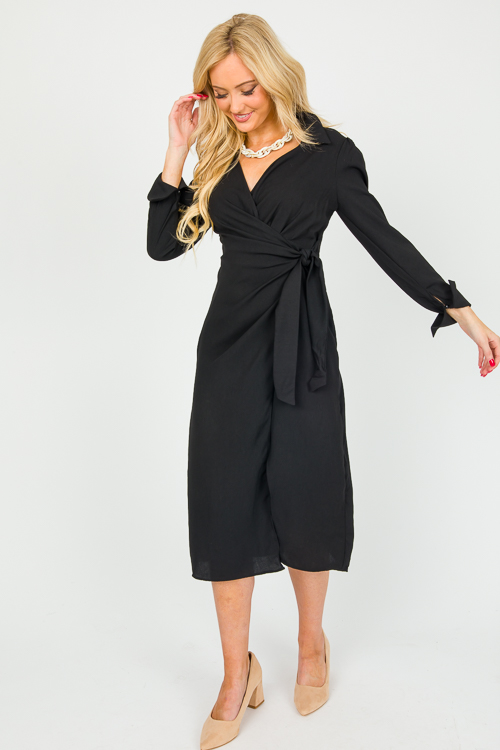 Tie Side Wrap Midi, Black