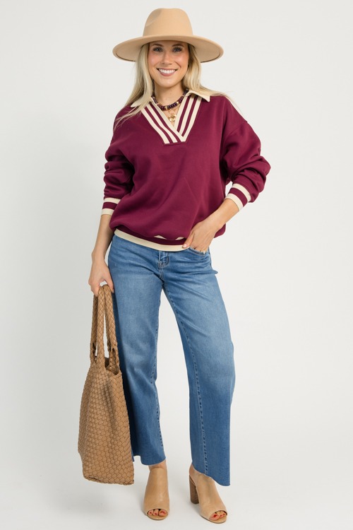 Stripe Band Pullover, Wine