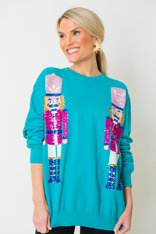 Nutcracker Sequin Sweater, Teal