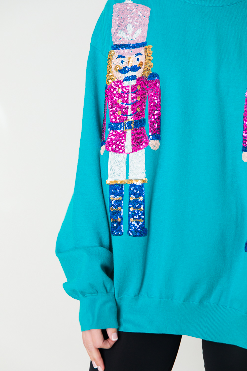 Nutcracker Sequin Sweater, Teal