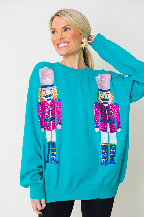 Nutcracker Sequin Sweater, Teal