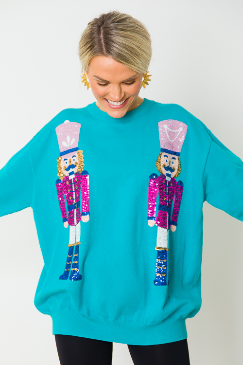 Nutcracker Sequin Sweater, Teal