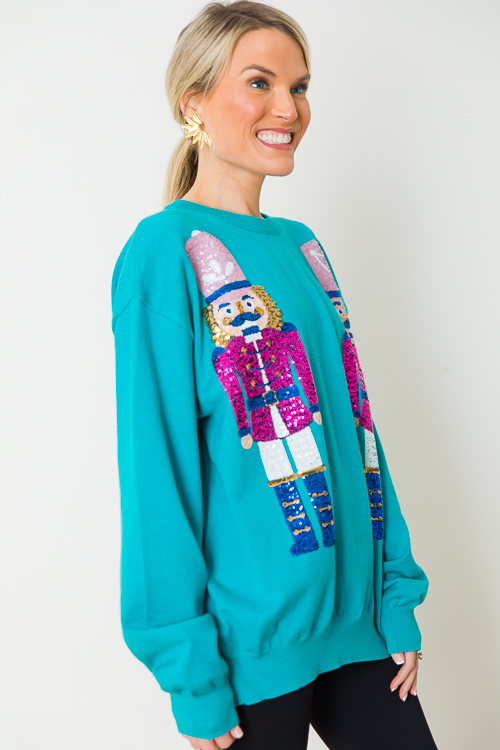 Nutcracker Sequin Sweater, Teal