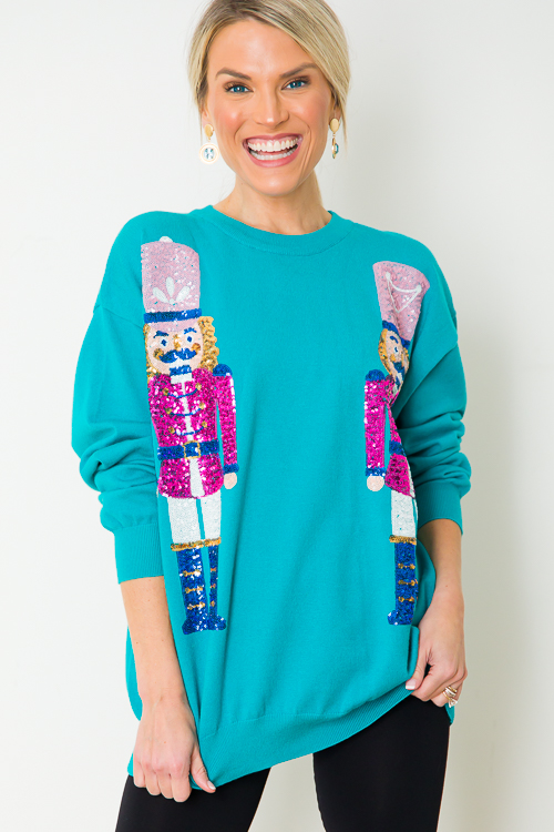 Nutcracker Sequin Sweater, Teal