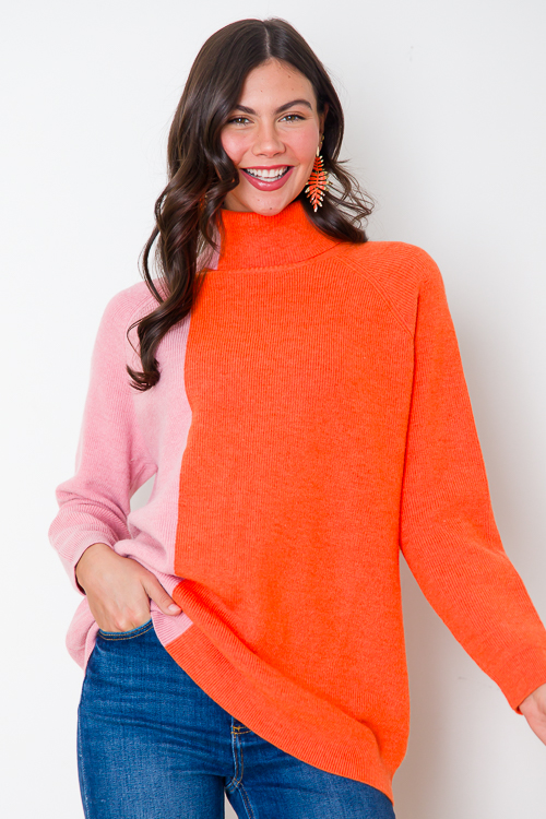 Colorblock Tunic Sweater, Orange
